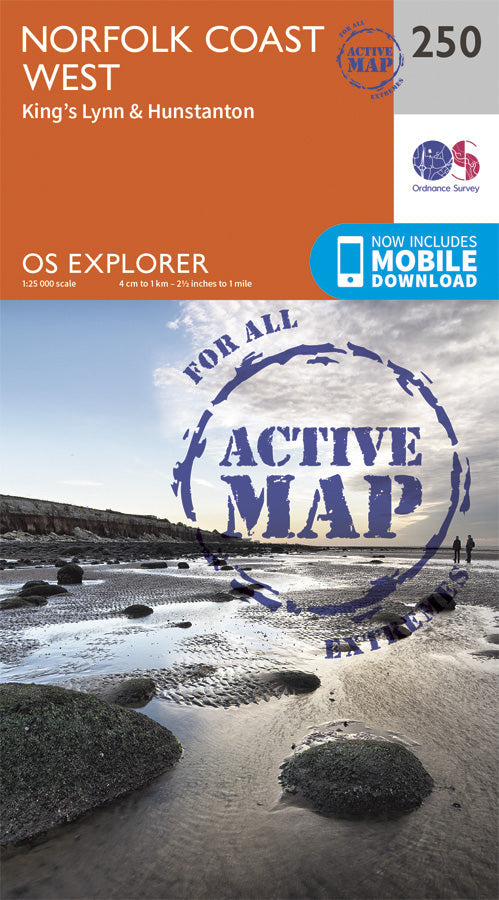 Carte de randonnée n° 250 - Norfolk Coast West (Grande Bretagne) | Ordnance Survey - Explorer carte pliée Ordnance Survey Plastifiée 