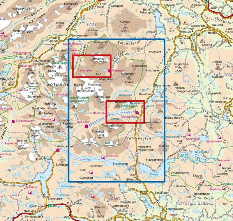 Carte de randonnée n° 2503 - Jotunheimen Est (Norvège) | Nordeca - Turkart 1/50 000 carte pliée Nordeca 