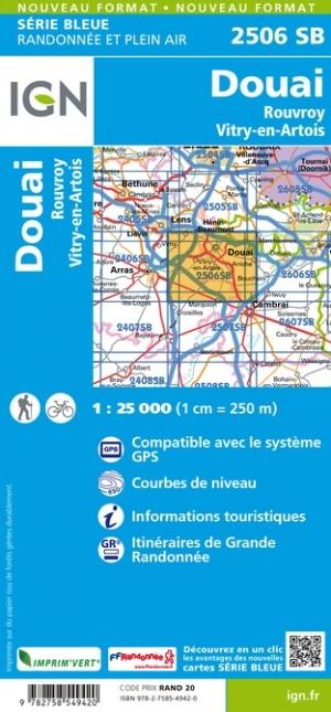 Carte de randonnée n° 2506 - Douai, Rouvroy, Vitry-en-Artois | IGN - Série Bleue carte pliée IGN 