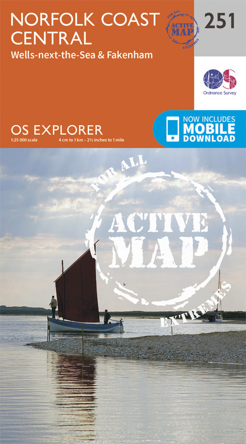 Carte de randonnée n° 251 - Norfolk Coast Central (Grande Bretagne) | Ordnance Survey - Explorer carte pliée Ordnance Survey Plastifiée 