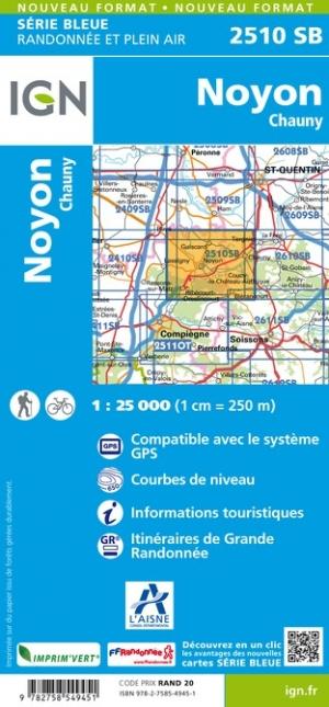 Carte de randonnée n° 2510 - Noyon, Chauny | IGN - Série Bleue carte pliée IGN 