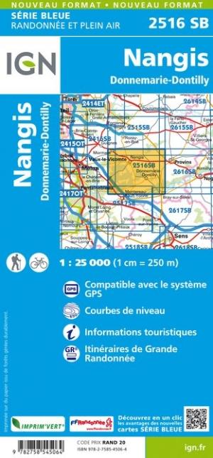 Carte de randonnée n° 2516 - Nangis, Donnemarie-Dontilly | IGN - Série Bleue carte pliée IGN 