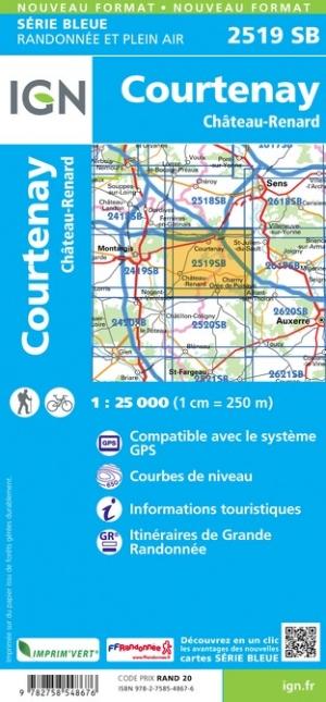 Carte de randonnée n° 2519 - Courtenay, Château-Renard | IGN - Série Bleue carte pliée IGN 