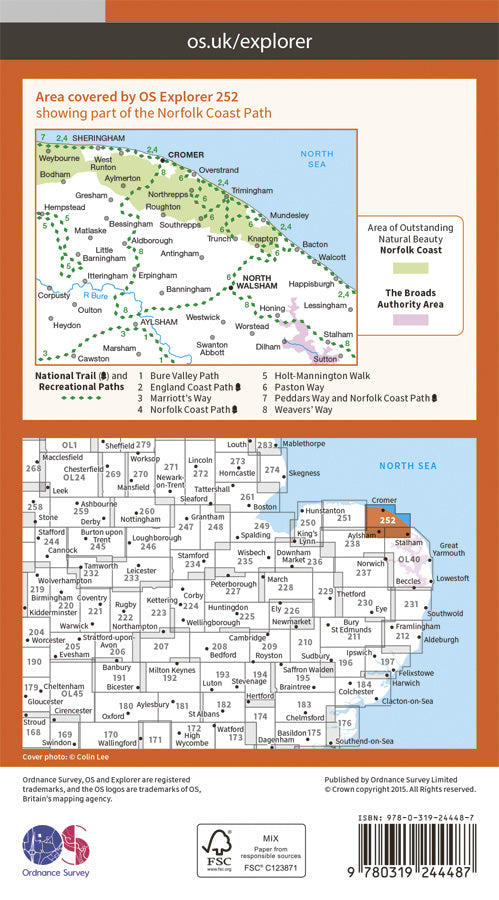 Carte de randonnée n° 252 - Norfolk Coast East (Grande Bretagne) | Ordnance Survey - Explorer carte pliée Ordnance Survey Papier 