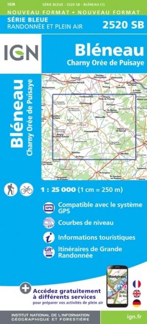 Carte de randonnée n° 2520 - Bléneau, Charny, Orée de Puisaye | IGN - Série Bleue carte pliée IGN 