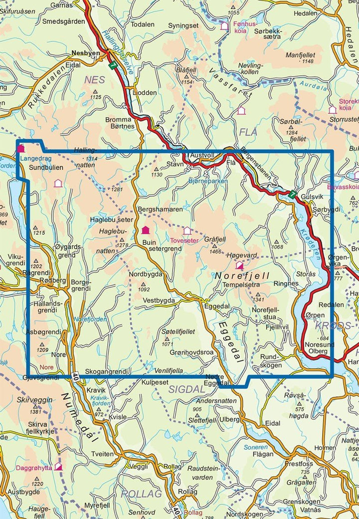 Carte de randonnée n° 2525 - Norefjell-Eggedal (Norvège) | Nordeca - Turkart 1/50 000 carte pliée Nordeca 