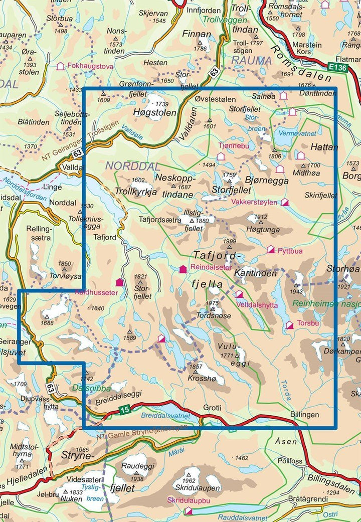 Carte de randonnée n° 2533 - Tafjordfjella (Norvège) | Nordeca - Turkart 1/50 000 carte pliée Nordeca 