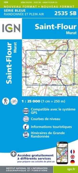 Carte de randonnée n° 2535 - Saint-Flour, Murat | IGN - Série Bleue carte pliée IGN 