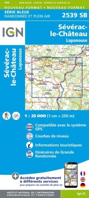 Carte de randonnée n° 2539 - Sévérac-le-Château, Lapanouse | IGN - Série Bleue carte pliée IGN 