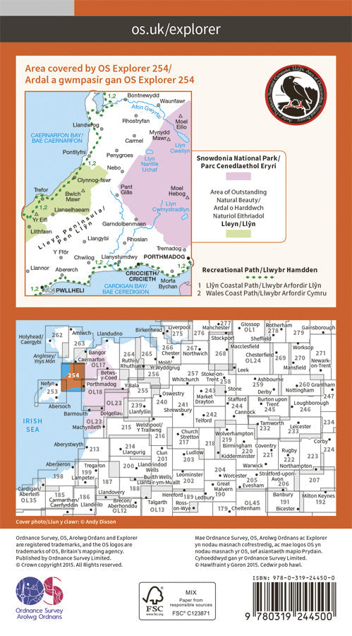 Carte de randonnée n° 254 - Lleyn Peninsula East (Grande Bretagne) | Ordnance Survey - Explorer carte pliée Ordnance Survey Papier 