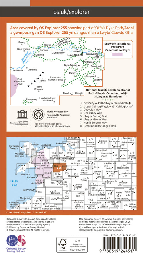 Carte de randonnée n° 255 - Llangollen, Berwyn (Grande Bretagne) | Ordnance Survey - Explorer carte pliée Ordnance Survey Papier 