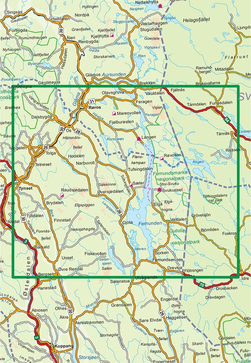 Carte de randonnée n° 2559 - Femunden (Sud) (Norvège) | Nordeca - Turkart 1/100 000 carte pliée Nordeca 