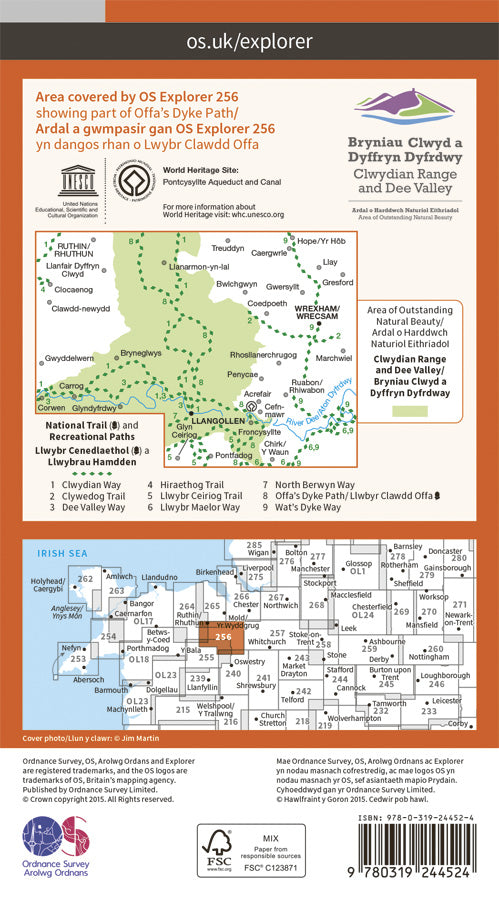 Carte de randonnée n° 256 - Wrexham/ Wrecsam, Llangollen (Grande Bretagne) | Ordnance Survey - Explorer carte pliée Ordnance Survey Papier 