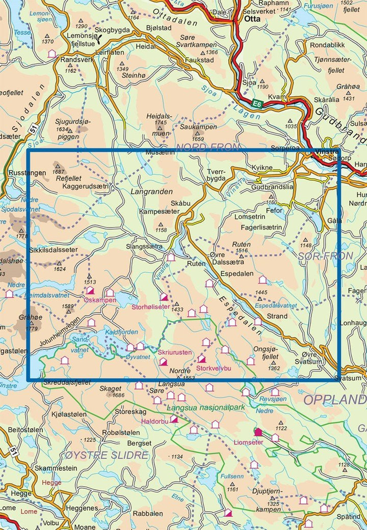 Carte de randonnée n° 2561 - Skåbu-Espedalen-Fefor (Norvège) | Nordeca - Turkart 1/50 000 carte pliée Nordeca 
