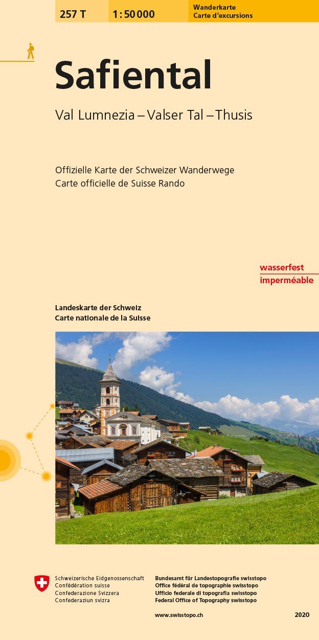 Carte de randonnée n° 257T - Safiental (Suisse) | Swisstopo - Excursions au 1/50 000 carte pliée Swisstopo 