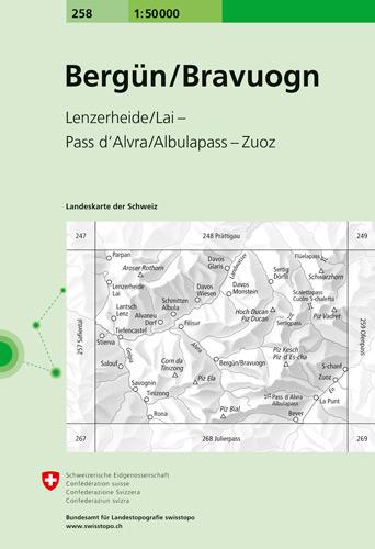 Carte de randonnée n° 258 - Berguen (Suisse) | Swisstopo - 1/50 000 carte pliée Swisstopo 