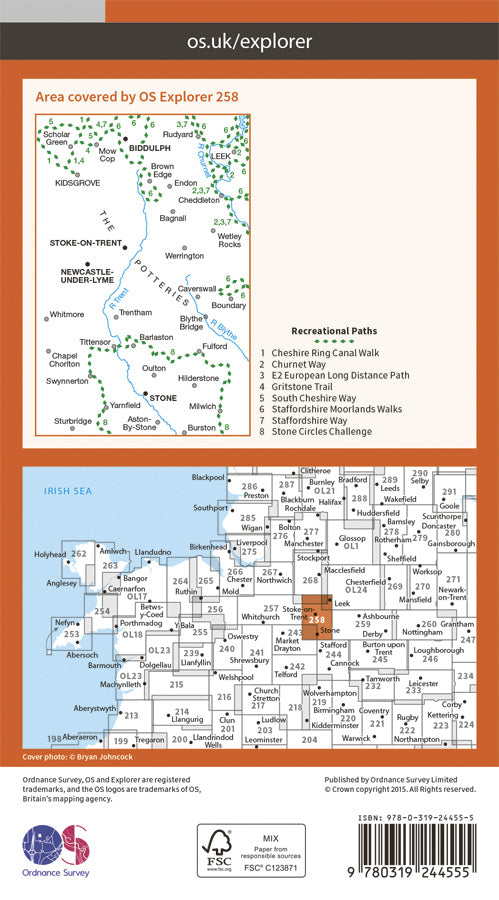 Carte de randonnée n° 258 - Stoke-on-Trent, Newcastle-under-Lyme (Grande Bretagne) | Ordnance Survey - Explorer carte pliée Ordnance Survey Papier 