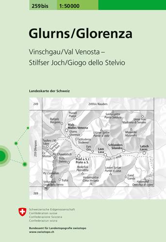 Carte de randonnée n° 259BIS - Glorenza, Glums (Suisse) | Swisstopo - 1/50 000 carte pliée Swisstopo 