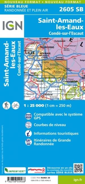 Carte de randonnée n° 2605 - Saint-Amand-les-Eaux, Condé-sur-l'Escaut | IGN - Série Bleue carte pliée IGN 
