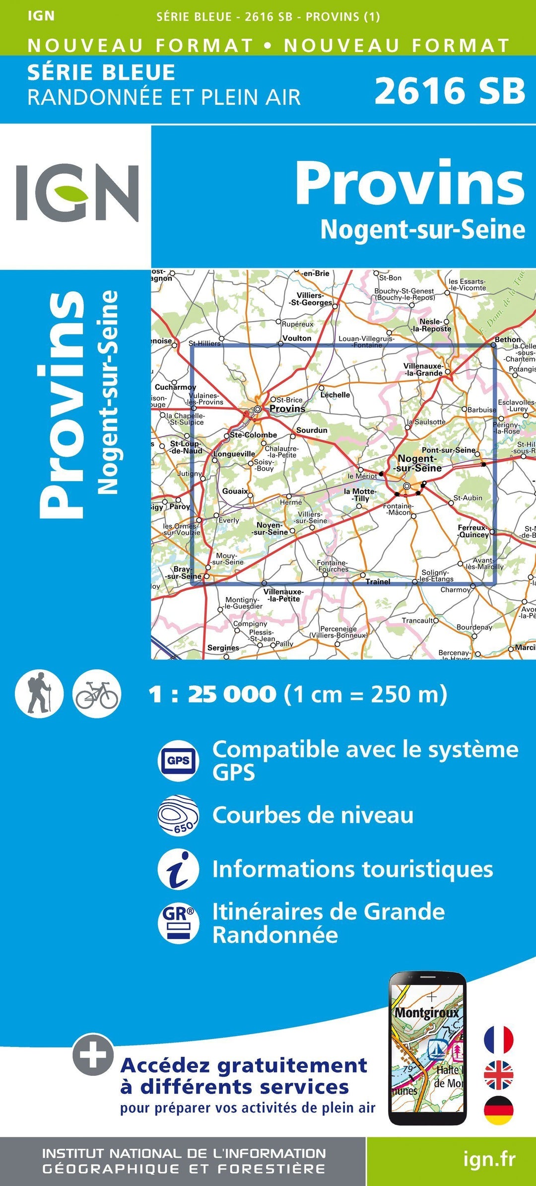 Carte de randonnée n° 2616 - Provins, Nogent-sur-Seine | IGN - Série Bleue carte pliée IGN 