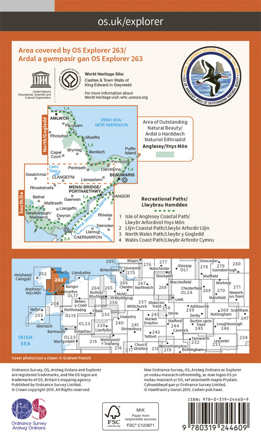 Carte de randonnée n° 263 - Anglesey East (Grande Bretagne) | Ordnance Survey - Explorer carte pliée Ordnance Survey Papier 