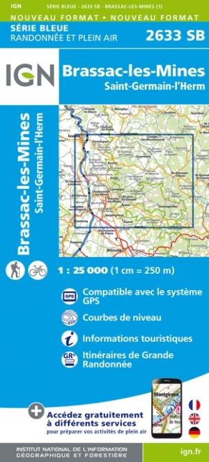 Carte de randonnée n° 2633 - Brassac-les-mines, Saint-Germain-l'Herm | IGN - Série Bleue carte pliée IGN 