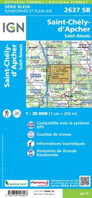 Carte de randonnée n° 2637 - Saint-Chély-d'Apcher, Saint-Amans | IGN - Série Bleue carte pliée IGN 