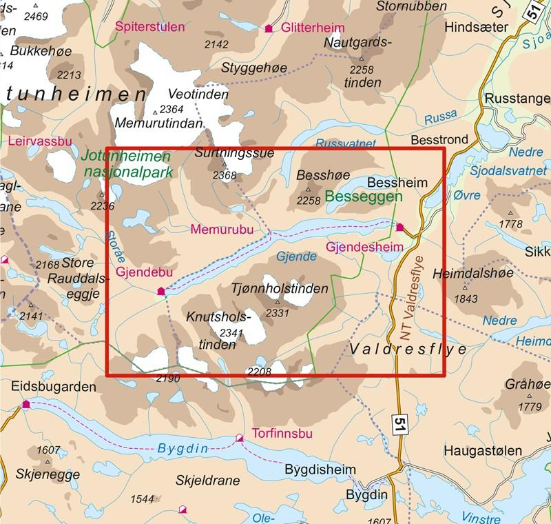 Carte de randonnée n° 2649 - Besseggen (Norvège) | Nordeca - Turkart 1/25 000 carte pliée Nordeca 