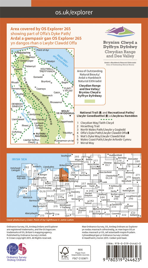Carte de randonnée n° 265 - Clwydian Range, Bryniau Clwyd (Grande Bretagne) | Ordnance Survey - Explorer carte pliée Ordnance Survey Papier 