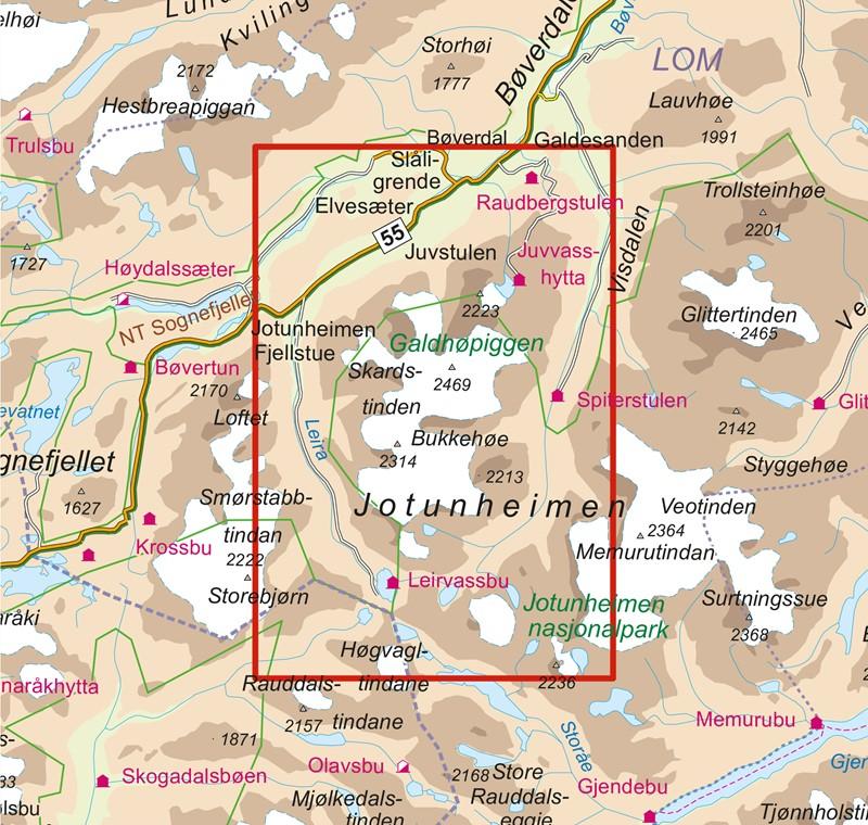 Carte de randonnée n° 2655 - Galdhopiggen (Norvège) | Nordeca - Turkart 1/25 000 carte pliée Nordeca 