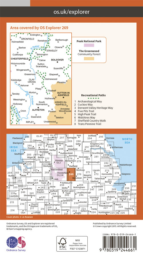 Carte de randonnée n° 269 - Chesterfield, Alfreton (Grande Bretagne) | Ordnance Survey - Explorer carte pliée Ordnance Survey Papier 