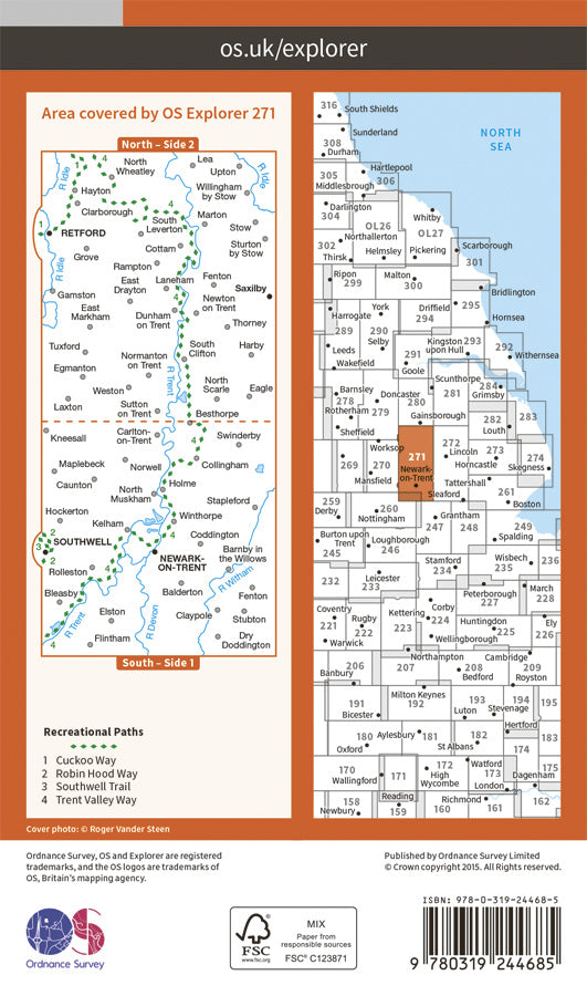 Carte de randonnée n° 271 - Newark-on-Trent (Grande Bretagne) | Ordnance Survey - Explorer carte pliée Ordnance Survey Papier 