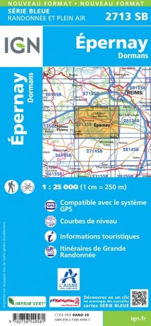 Carte de randonnée n° 2713 - Epernay, Dormans | IGN - Série Bleue carte pliée IGN 