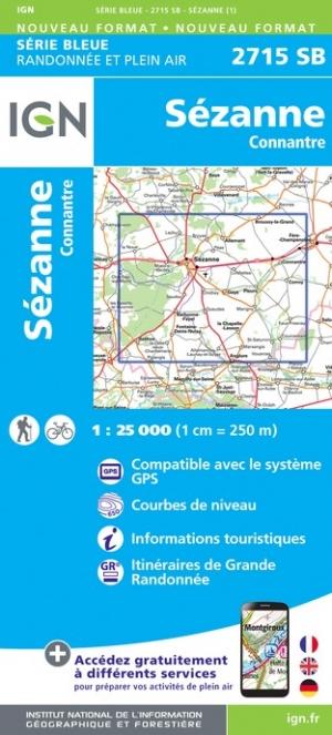 Carte de randonnée n° 2715 - Sézanne, Connantre | IGN - Série Bleue carte pliée IGN 