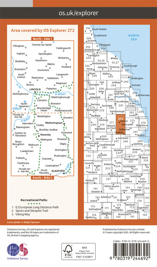Carte de randonnée n° 272 - Lincoln (Grande Bretagne) | Ordnance Survey - Explorer carte pliée Ordnance Survey Papier 