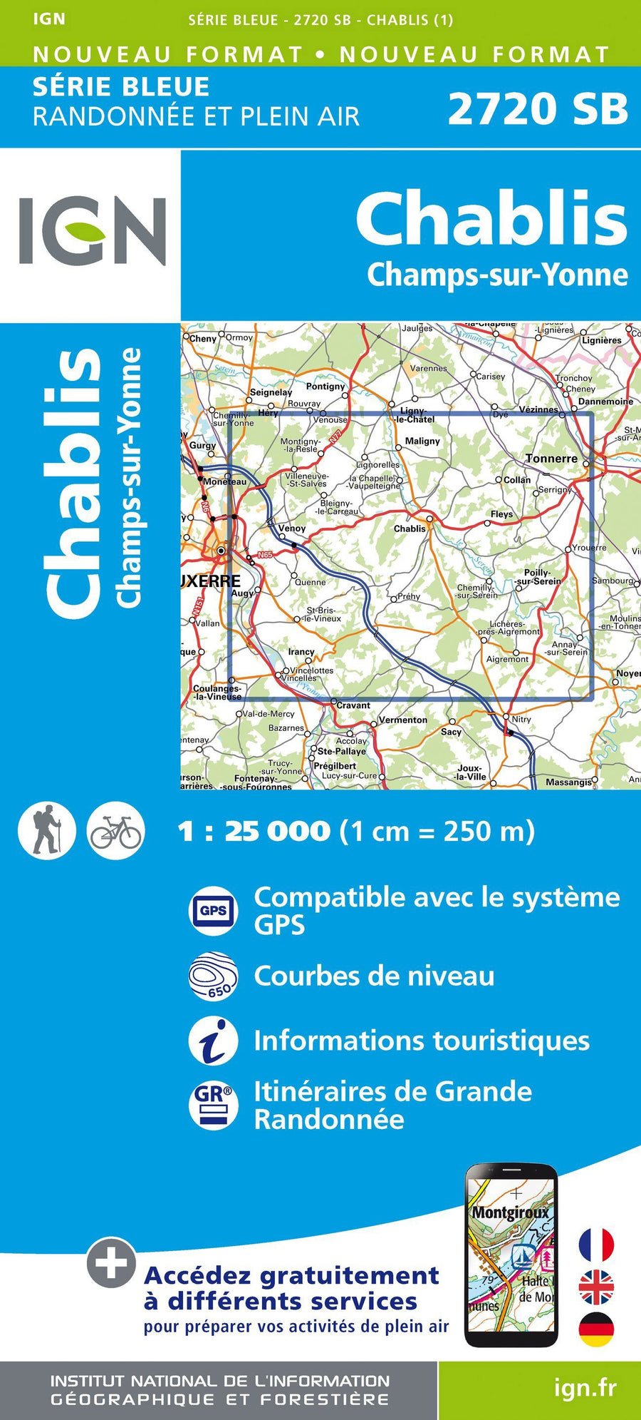 Carte de randonnée n° 2720 - Chablis, Champs-sur-Yonne | IGN - Série Bleue carte pliée IGN 