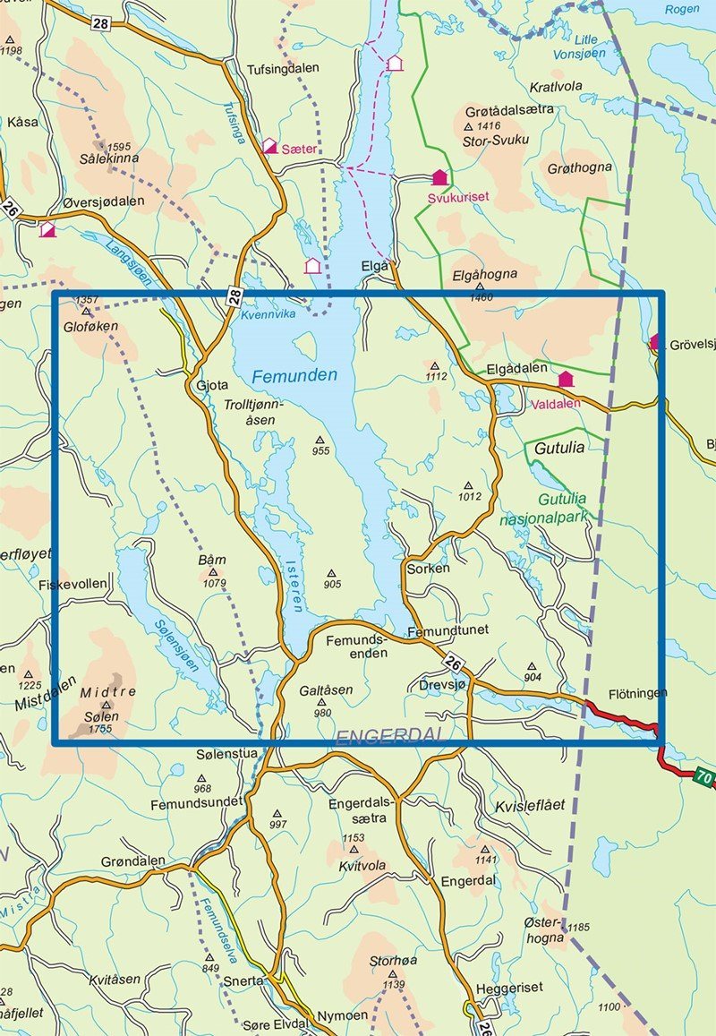 Carte de randonnée n° 2722 - Femunden Sud (Norvège) | Nordeca - Turkart 1/50 000 carte pliée Nordeca 