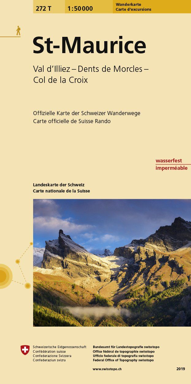 Carte de randonnée n° 272T - St-Maurice (Suisse) | Swisstopo - Excursions au 1/50 000 carte pliée Swisstopo 