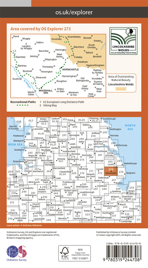 Carte de randonnée n° 273 - Lincolnshire Wolds South (Grande Bretagne) | Ordnance Survey - Explorer carte pliée Ordnance Survey Papier 