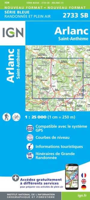 Carte de randonnée n° 2733 - Arlanc, Saint-Anthème | IGN - Série Bleue carte pliée IGN 