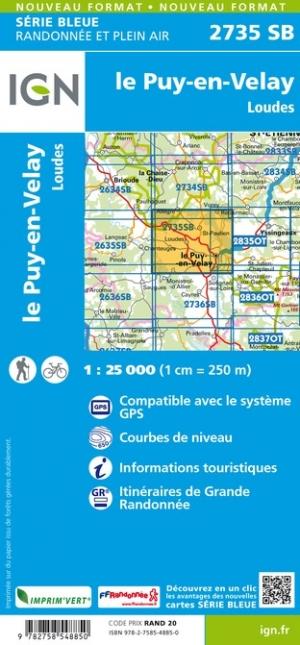Carte de randonnée n° 2735 - Le Puy-en-Velay, Loudes | IGN - Série Bleue carte pliée IGN 