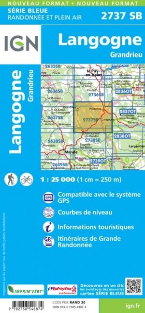 Carte de randonnée n° 2737 - Langogne, Grandrieu | IGN - Série Bleue carte pliée IGN 