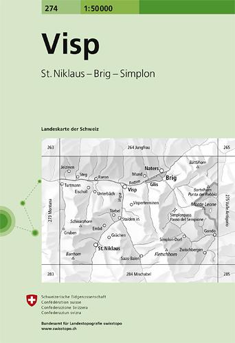 Carte de randonnée n° 274 - Visp (Suisse) | Swisstopo - 1/50 000 carte pliée Swisstopo 