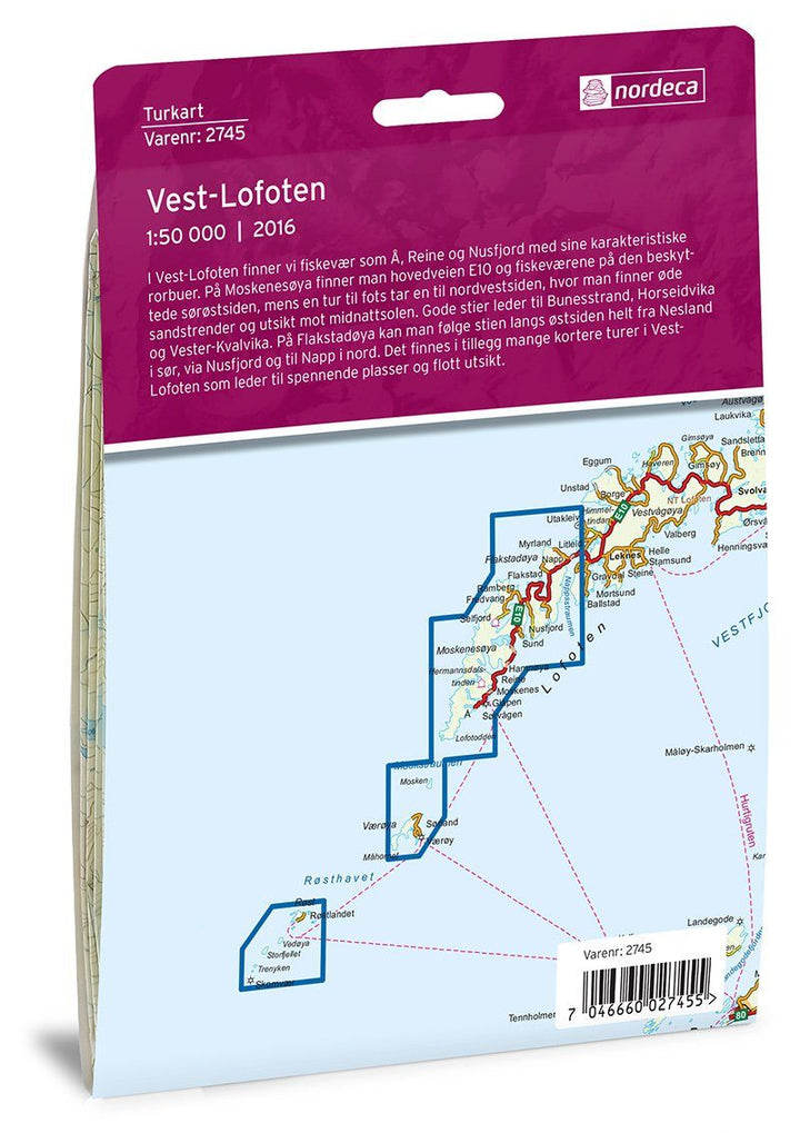 Carte de randonnée n° 2745 - Lofoten Ouest (Norvège) | Nordeca - Turkart 1/50 000 carte pliée Nordeca 