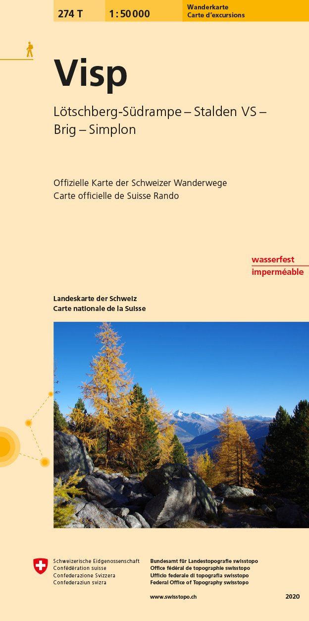 Carte de randonnée n° 274T - Visp (Suisse) | Swisstopo - Excursions au 1/50 000 carte pliée Swisstopo 