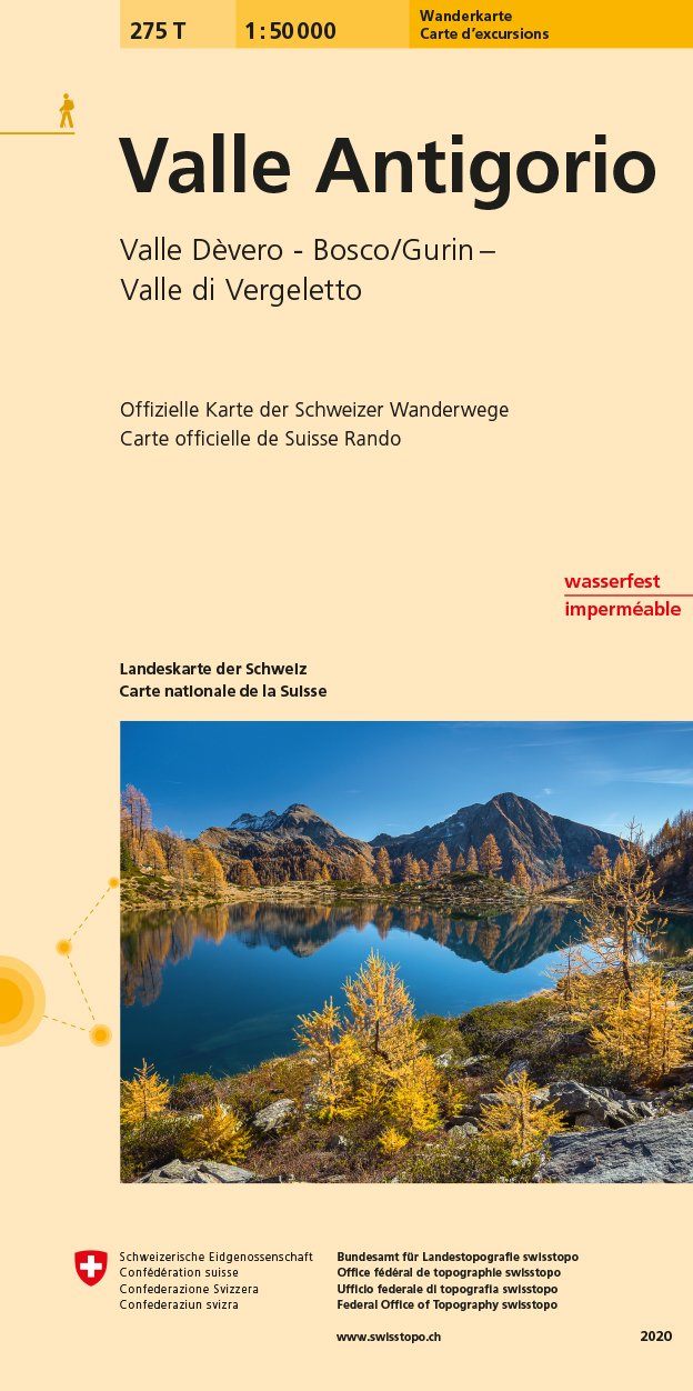 Carte de randonnée n° 275T - Valle Antigorio (Suisse) | Swisstopo - Excursions au 1/50 000 carte pliée Swisstopo 