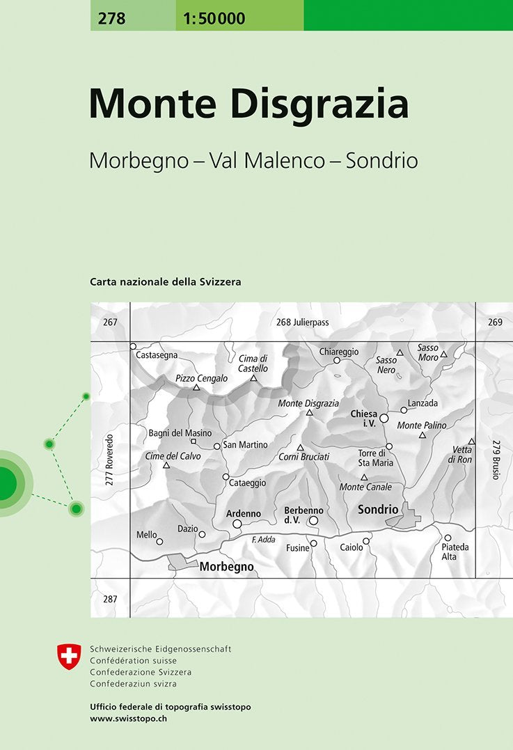 Carte de randonnée n° 278 - Monte Disgrazia (Suisse) | Swisstopo - 1/50 000 carte pliée Swisstopo 
