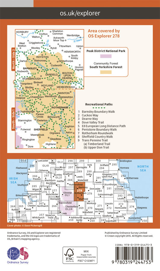 Carte de randonnée n° 278 - Sheffield, Barnsley (Grande Bretagne) | Ordnance Survey - Explorer carte pliée Ordnance Survey Papier 