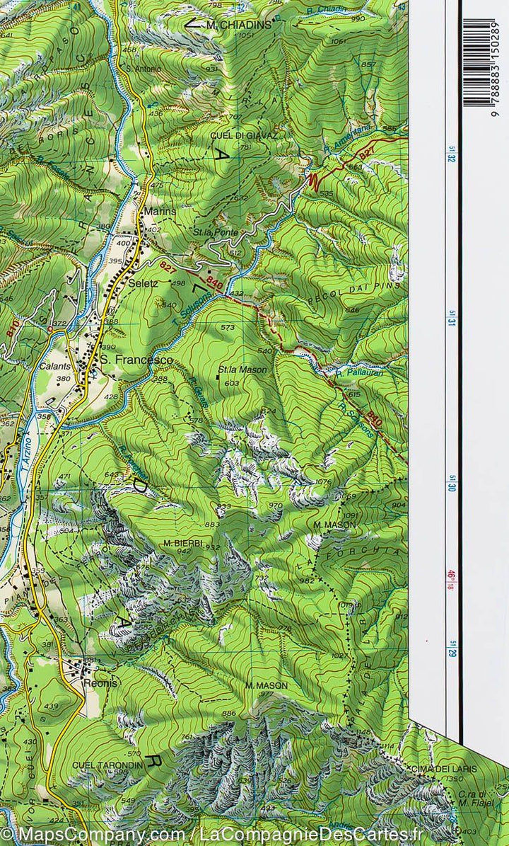 Carte de randonnée n° 28 - Val Tramontina, Cosa et d'Arzino | Tabacco carte pliée Tabacco 