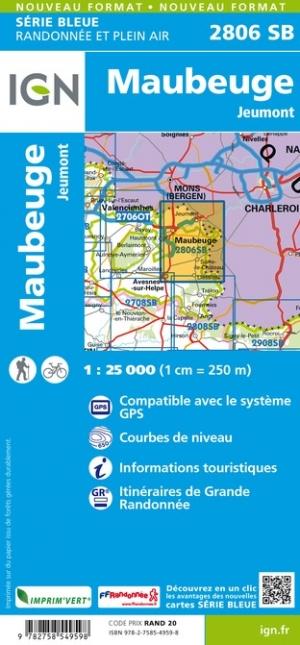 Carte de randonnée n° 2806 - Maubeuge, Jeumont | IGN - Série Bleue carte pliée IGN 